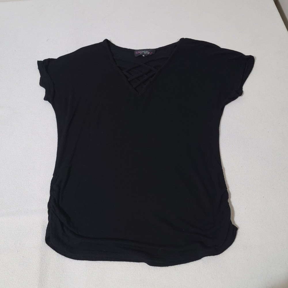 Vintage y2k sexy Say Anything lattice crisscross strap v neck top ruched black M - Picture 6 of 9